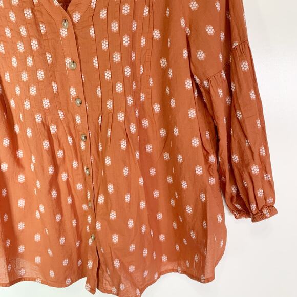 J. Jill Peasant Top Rust Orange Patterned V Neck Peasant Blouse button India MP - Picture 8 of 16